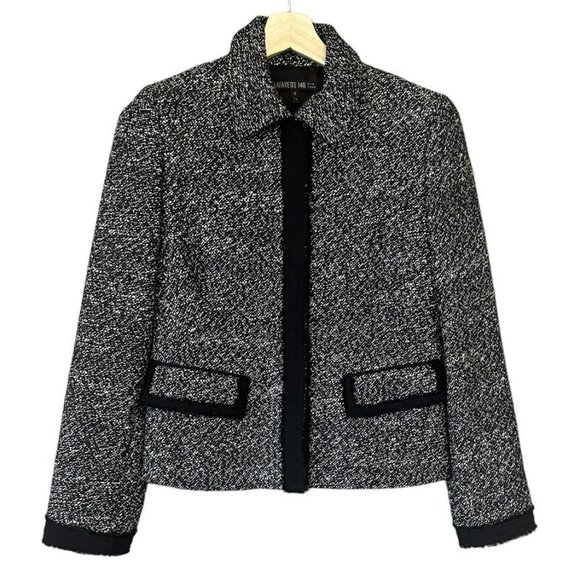 Lafayette 148 Black White‎ Tweed Fray Edge Wool Blend Blazer Jacket Womens 6 - Picture 1 of 5